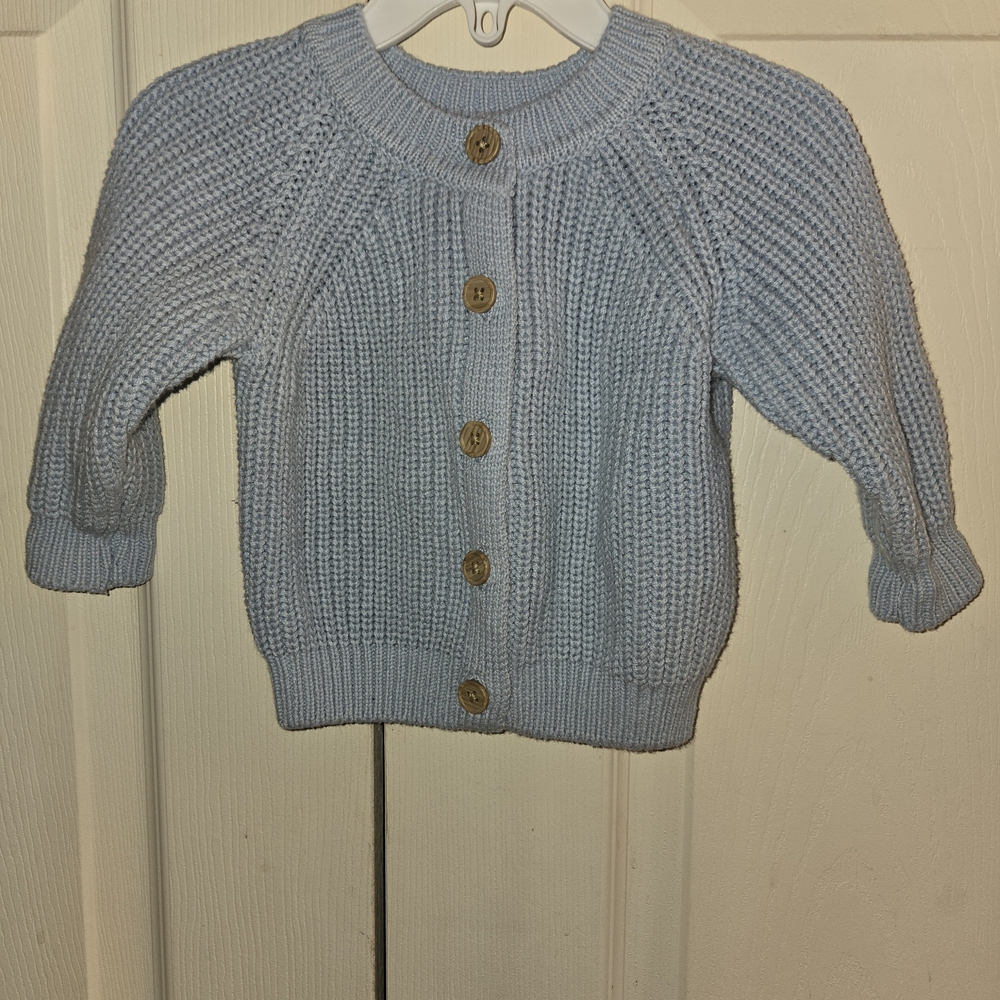 Blue Knit Button-Up Cardigan